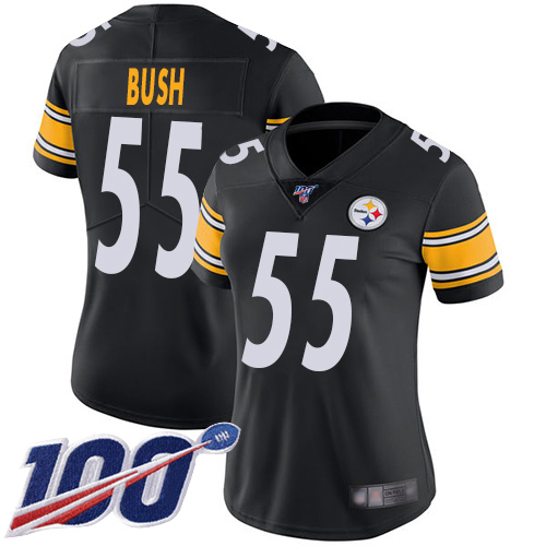Women Pittsburgh Steelers Football 55 Limited Black Devin Bush Home 100th Season Vapor Untouchable Nike NFL Jersey
